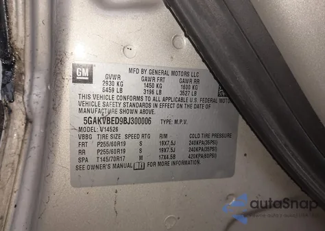 2011 Buick Enclave 1Xl z USA, uszkodzony, nr VIN 5GAKVBED9BJ300006